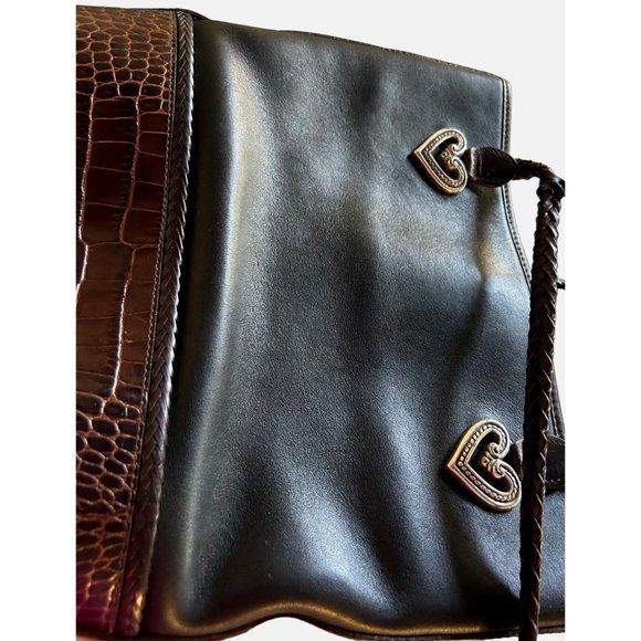 Brighton Black with Brown Crocodile Pattern Leather Tote Bucket Shoulder Bag - Picture 10 of 10